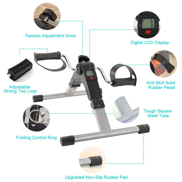 1Pc Foldable Exercise Bike Pedal Fitness Exerciser Cycle Bike  LCD Display Mini Pedal Exerciser For Leg Arm Physical Therapy Home Office Gym