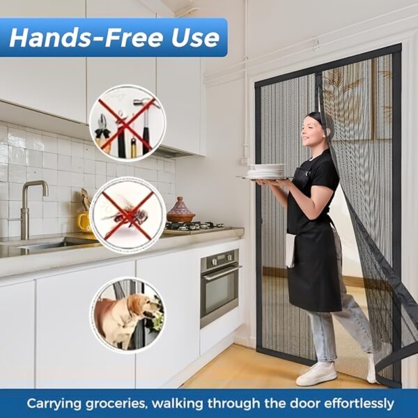 Magnetic Screen Door Curtain - Manual Or Automatic Close, Black Stripe Design, Mosquito-proof Summer Breathable Partition, Suitable For Living Room, Bedroom, Garage, Kitchen - No Drilling Needed, Idea