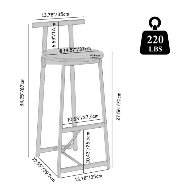 Bar Stools Kitchen Island Bar Chairs Set Of 3 Metal Counter Barstools With Backrest For Dining Pub Room  Black & White