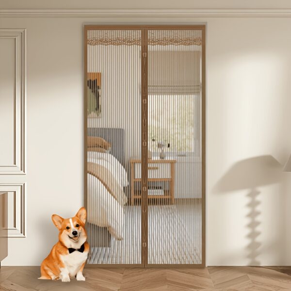 A Brown Magnetic Door Curtain, Breathable Mosquito-proof Screen For Summer, Home Living Room, Bedroom, Kitchen Decorative Door Curtain, No-drill Installation, Hands-free, Magnetic Screen Door Curtain
