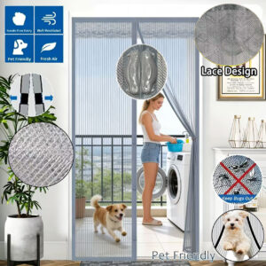 Magnetic Screen Door Curtain - Manual Or Automatic Closing Mesh, White Stripe Design, Mosquito-proof Summer Breathable Partition, Suitable For Living Room, Bedroom, Garage, Kitchen - No Drilling Neede