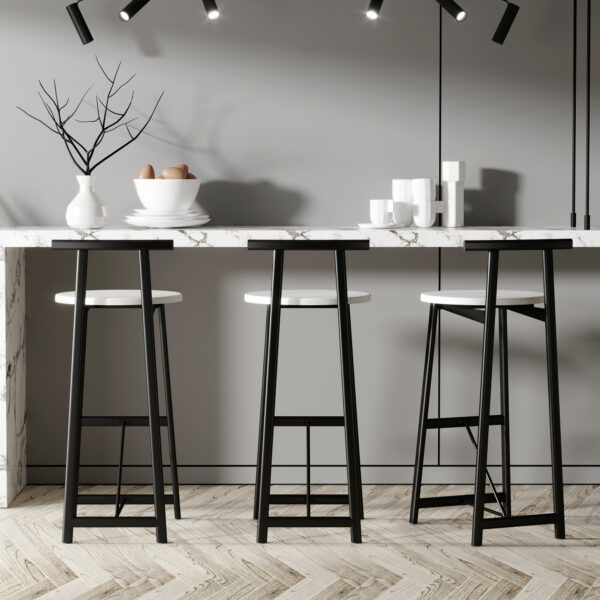 Bar Stools Kitchen Island Bar Chairs Set Of 3 Metal Counter Barstools With Backrest For Dining Pub Room  Black & White