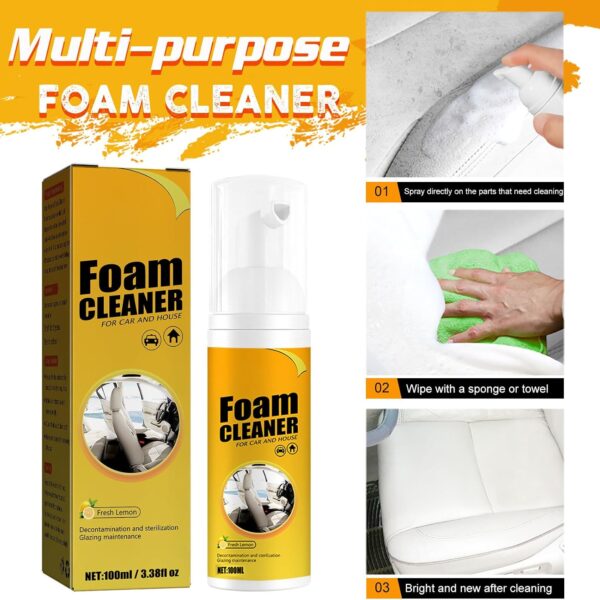 2Pcs Multipurpose Foam Cleaner Spray 100ml, Foam Cleaner For Car And House Lemon Flavor, All-Purpose Household Cleaners For Car And Kitchen