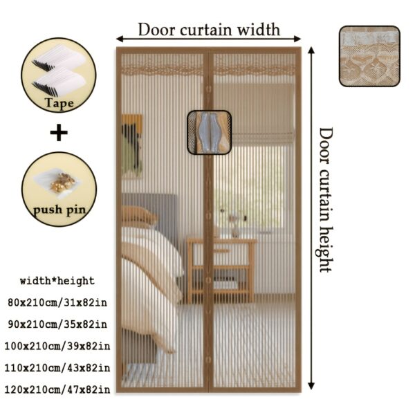 A Brown Magnetic Door Curtain, Breathable Mosquito-proof Screen For Summer, Home Living Room, Bedroom, Kitchen Decorative Door Curtain, No-drill Installation, Hands-free, Magnetic Screen Door Curtain
