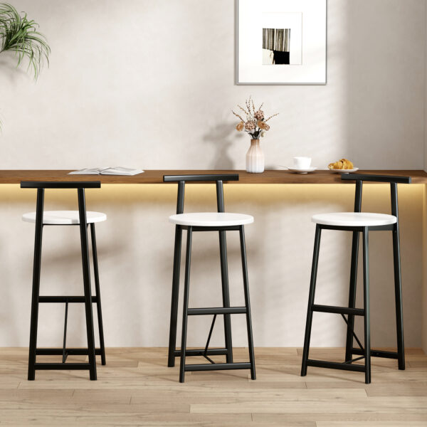 Bar Stools Kitchen Island Bar Chairs Set Of 3 Metal Counter Barstools With Backrest For Dining Pub Room  Black & White
