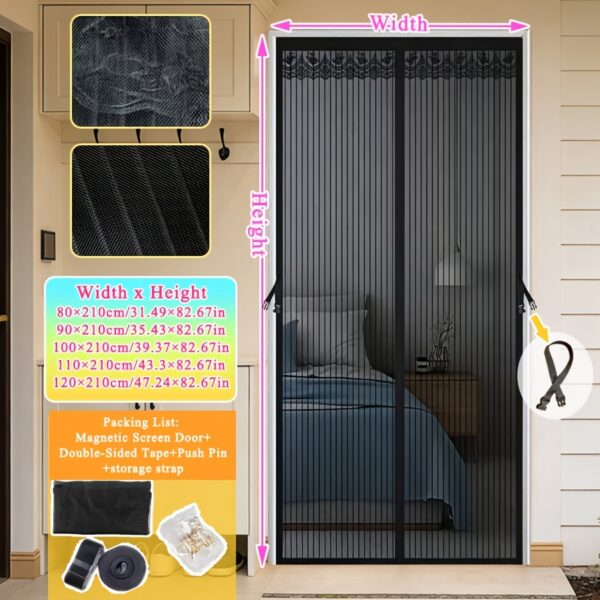 1pc Magnetic Screen Door, Mosquito And Fly Proof Door Curtain, Easy To Install, Top Lace Design & Storage, Pet Friendly, Suitable For Living Room, Bedroom, Balcony, Front Door, Garage, Partition, Priv