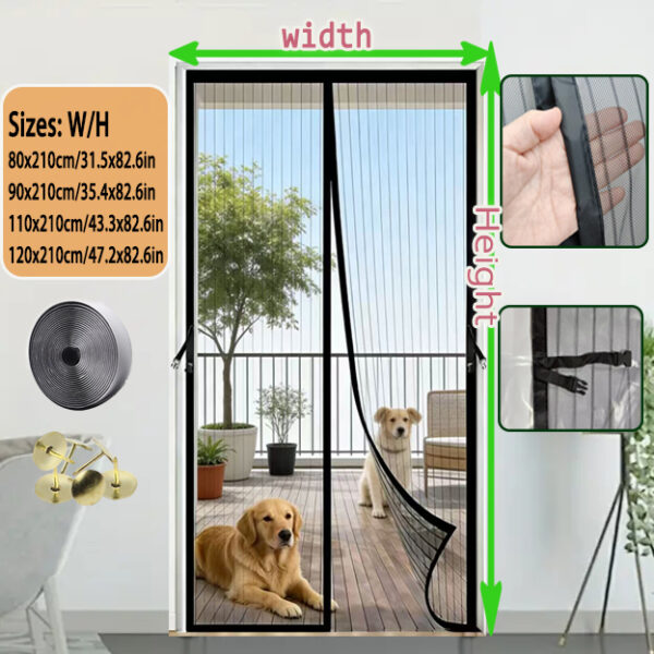 Magnetic Screen Door Curtain - Manual Or Automatic Close, Black Stripe Design, Mosquito-proof Summer Breathable Partition, Suitable For Living Room, Bedroom, Garage, Kitchen - No Drilling Needed, Idea