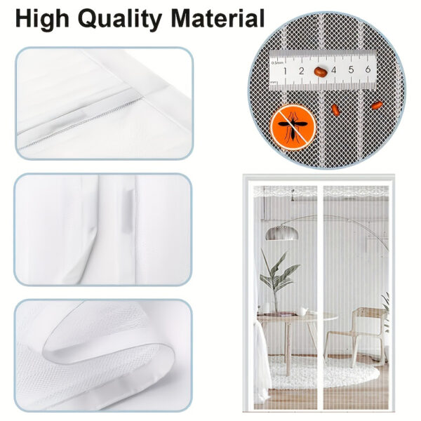 Summer Magnetic Screen Door - White Striped, Easy To Install, Strong Magnet, Automatically Closes Mosquito Net Curtain, Pet Tested, Suitable For Bedroom, Kitchen, Living Room, Dining Room And Balcony,