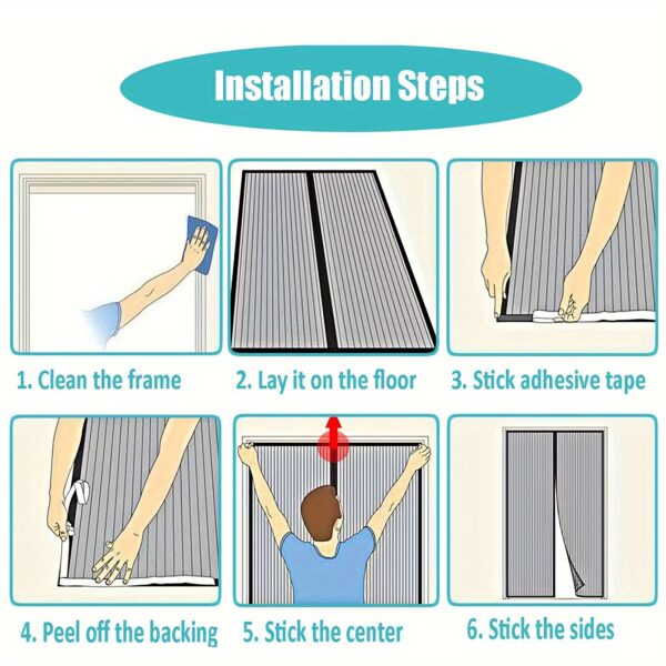 Summer Magnetic Screen Door - White Striped, Easy To Install, Strong Magnet, Automatically Closes Mosquito Net Curtain, Pet Tested, Suitable For Bedroom, Kitchen, Living Room, Dining Room And Balcony,