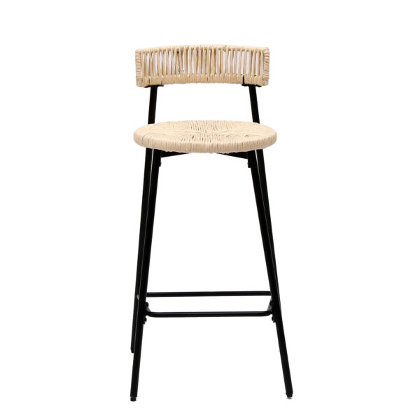 Counter Stools Set Of 2 Handwoven Paper Rope Bar Stools Boho Round Dining Pub Chairs For Kitchen  Black & Creamy White
